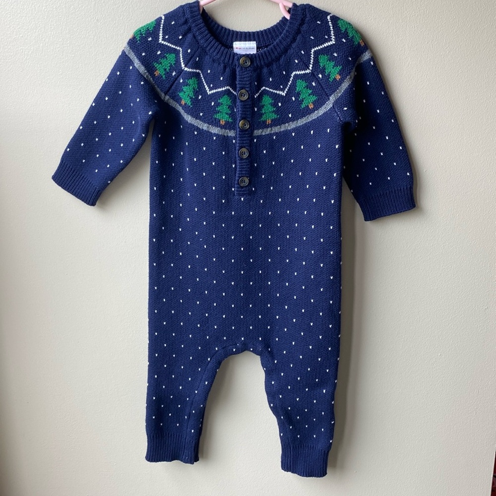 Hanna Andersson Navy Blue Sweater with Green Tree Design